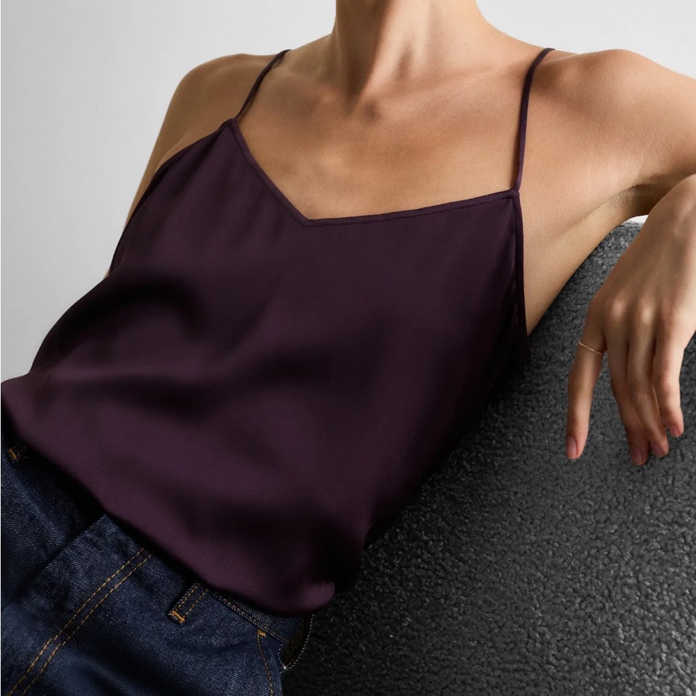 NWOT Quince Deep Purple Washable Stretch Silk V-Neck Cami
